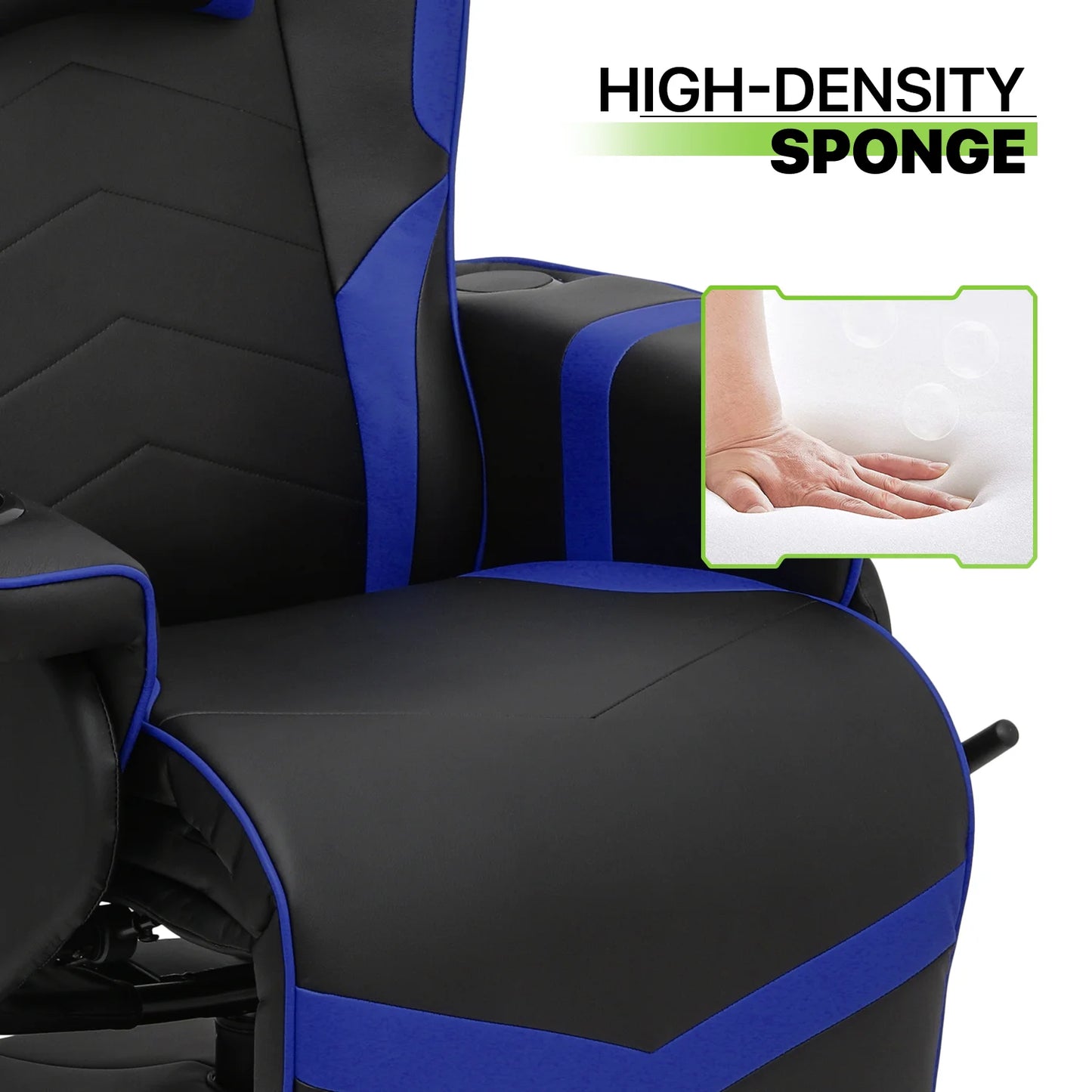 Massage Gaming Chair with Bluetooth Speakers, High Back Ergonomic Computer Recliner Gaming Chair with Adjustable Backrest Footrest Pillow, Blue