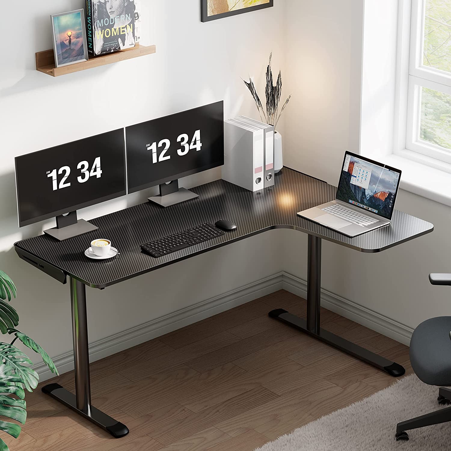 L-Shaped Gaming Desk - 60-Inch Corner PC Table for Home Office with Spacious Writing Surface, Mouse Pad, Cable Management, Space-Saving Design, Easy Assembly, Right-Sided Black Finish