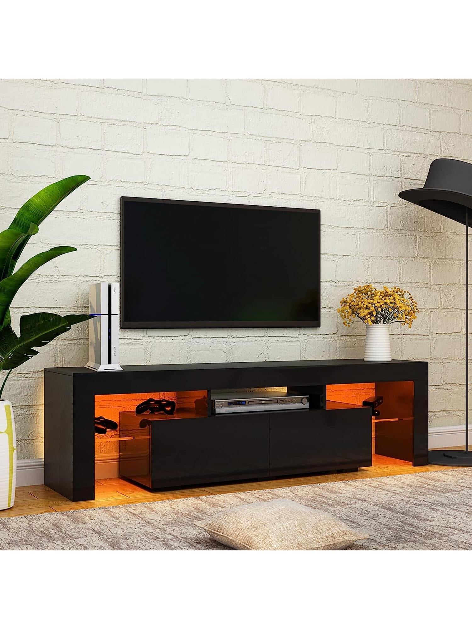 63 Inch TV Stand,Led TV Stand High Glossy Entertainment Center Modern Television Stands with Large Storage Wood TV Stand for 60/65/70 Inch TV Gaming Media TV Console for Living Room Bedroom