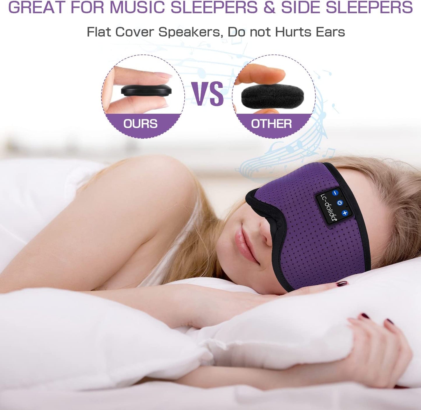 Sleep Headphones, Sleep Mask Bluetooth Wireless Music Eye Mask, Sleeping Headphones for Side Sleepers Sleep Mask with Bluetooth Headphones Ultra-Thin Stereo Speakers Perfect for Sleeping