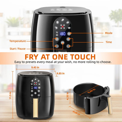 Air Fryer, 5.2QT Air Fryer Oven Oilless Cooker, 5-In-1 Hot Air Fryers with Digital LED Touch Screen, 5 Preset Cookings, Dishwasher-Safe Basket, Including Air Fryer Paper Liners 50PCS