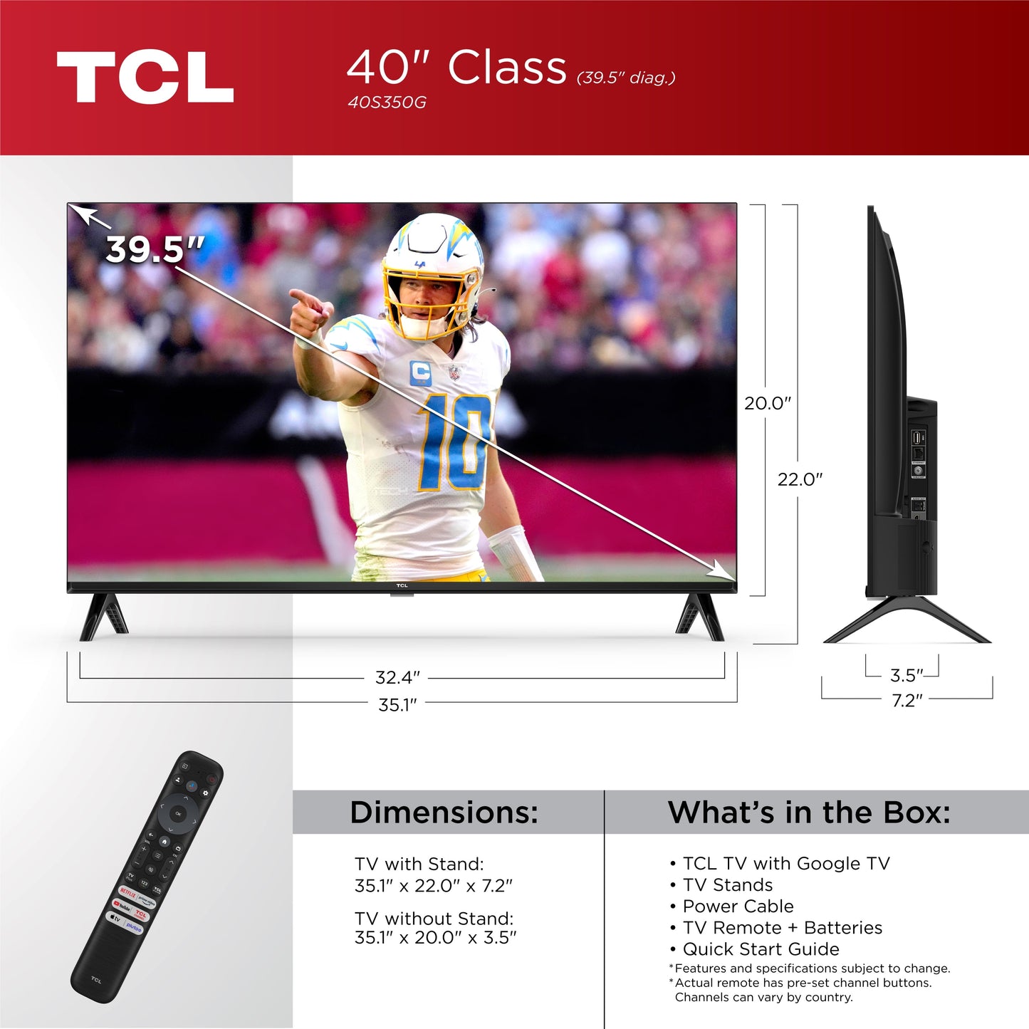 40" Class S3 (40S350G) 1080P FHD HDR LED Smart TV with Google TV