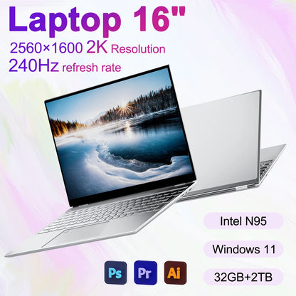 16" 2K Laptop N95 Processor – 32GB RAM, 2TB SSD, 240Hz Display, Privacy Camera Switch, Fingerprint Unlock, 5000Mah Battery