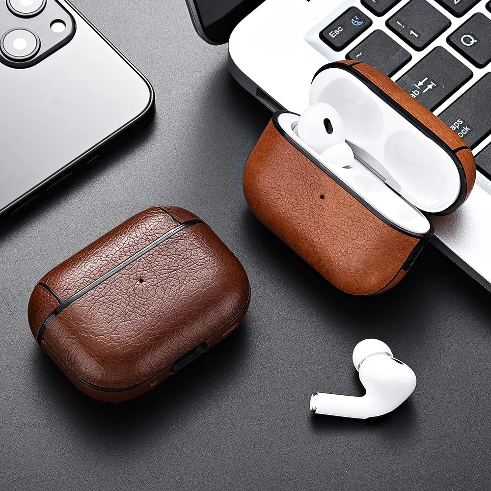 For Airpods 4 Case Leather Business Earphone Case Headset Shell Headphone Cover for Apple Air Pod 3 2 1 Pro 2Nd Generation USB C Ear Bud Cases