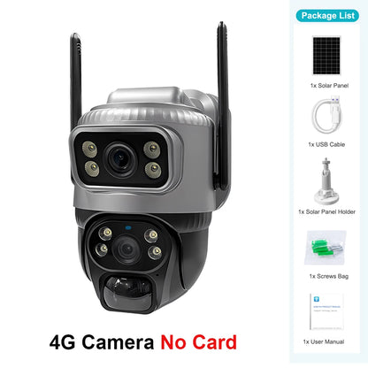 Dual Lens 4G Camera Solar PIR Human Detection Night Vision Waterproof Security Video IP Camara 8MP 4K Battery CCTV Monitor