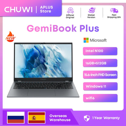 CHUWI Gemibook plus Laptop 16GB LPDDR5 512GB SSD  Alder Lake N100 15.6'' FHD 1920 * 1080 Wifi 6 Windows 11 Laptops