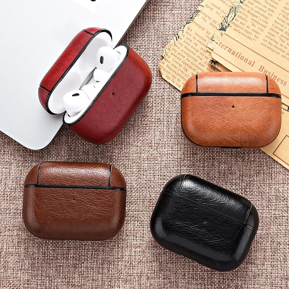 For Airpods 4 Case Leather Business Earphone Case Headset Shell Headphone Cover for Apple Air Pod 3 2 1 Pro 2Nd Generation USB C Ear Bud Cases