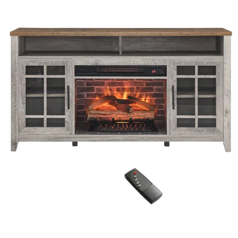 Enyopro 58" Electric Fireplace Heater TV Stand for 65" Tvs, 1500W Wood Fake Fireplace Heater with 11-Adjustable Heat Setting (64℉-82℉) and Timer, Gray, TE2195