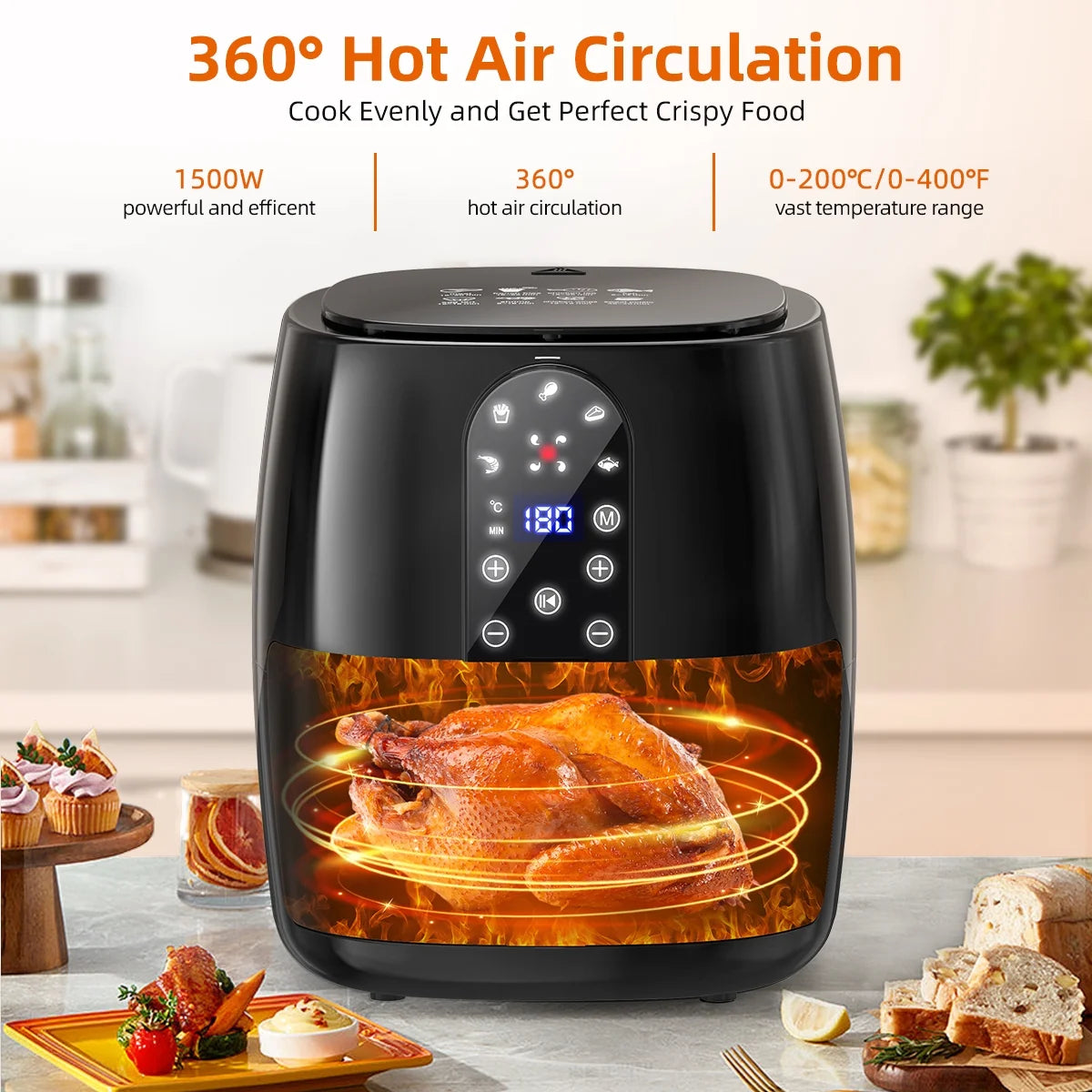 Air Fryer, 5.2QT Air Fryer Oven Oilless Cooker, 5-In-1 Hot Air Fryers with Digital LED Touch Screen, 5 Preset Cookings, Dishwasher-Safe Basket, Including Air Fryer Paper Liners 50PCS