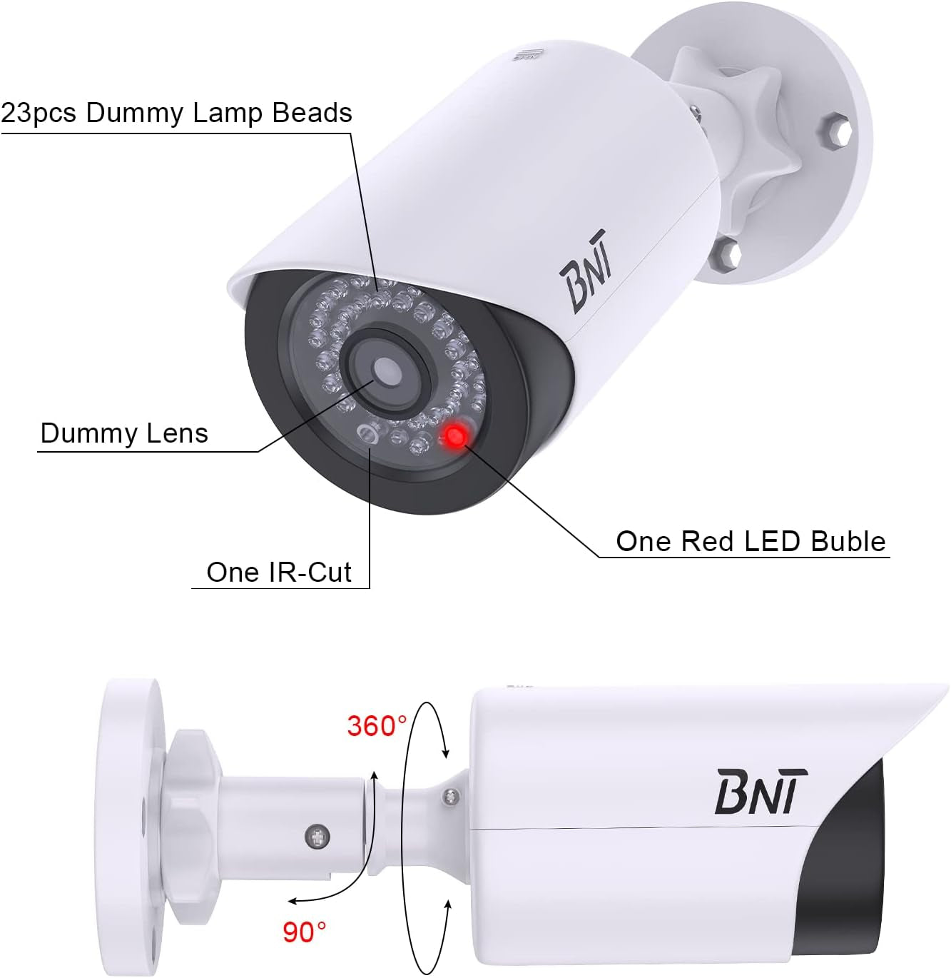 Dummy Fake Security Camera, with One Red LED Light at Night, for Home and Businesses Security Indoor/Outdoor (2 Pack, White)