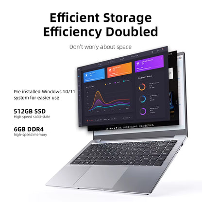 14.1”Inch Laptops 6GB RAM 512GB SSD Intel Celeron N4000 Windows 11 Support TF Card Socket Portable Computers