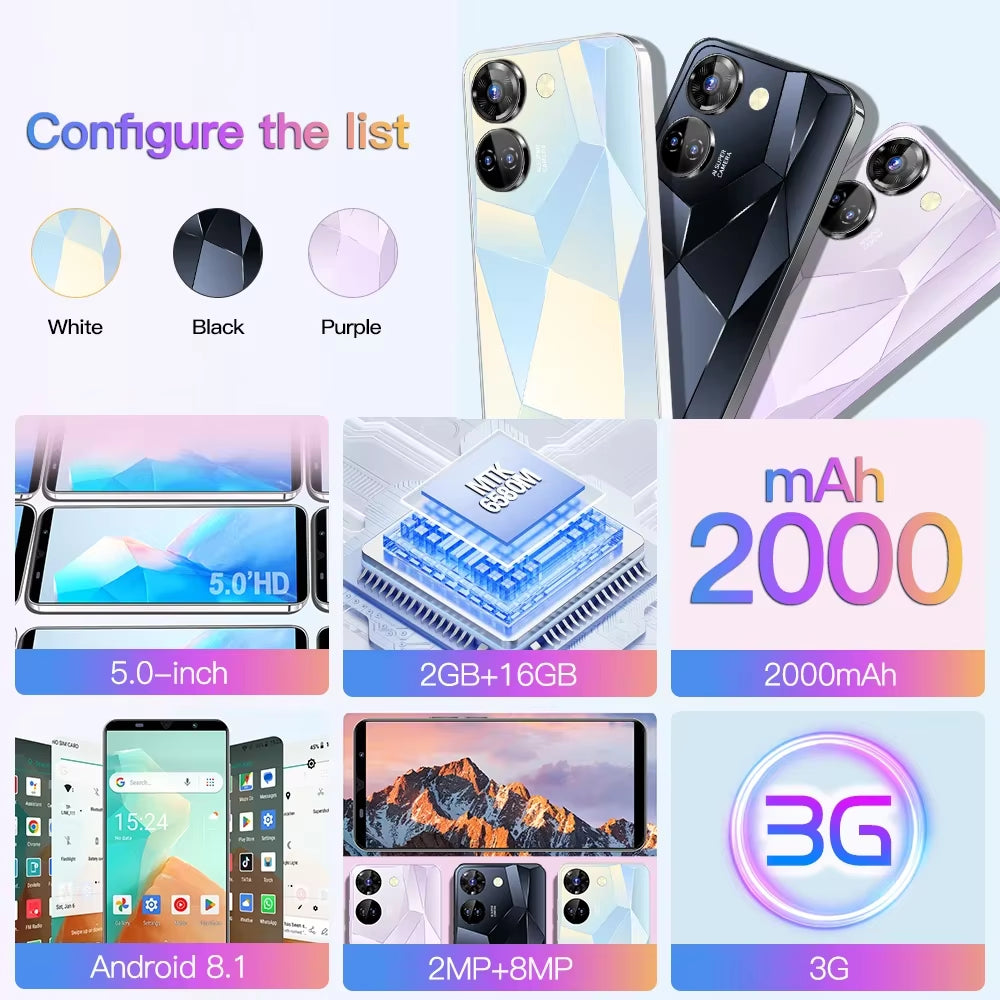 Camon 20 Pro Cellphones 5.0 Inch 16GB ROM 2GB RAM Smartphone Android 2000Mah 2+8MP Camera 3G Original Mobile Phones