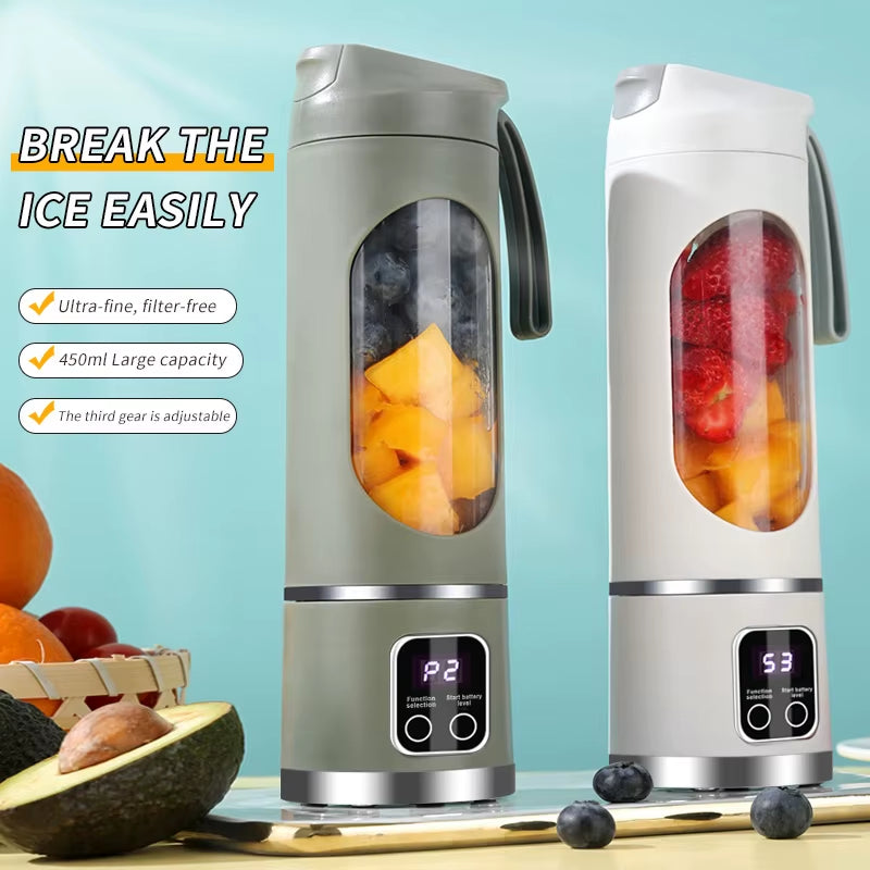 450ml Portable USB Rechargeable Blender with 8 Blades and 3 Gears for Smoothies, Shakes, and Ice Crushing