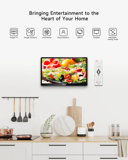 Kitchen TV, 15.6 Inch Smart TV with Google System, 1080P FHD Small TV Rotated & Foldable Support Google Assistant Wifi Bluetooth under Cabinet TV for Kitchen, Bedroom, RV Camper (Mini Smart)