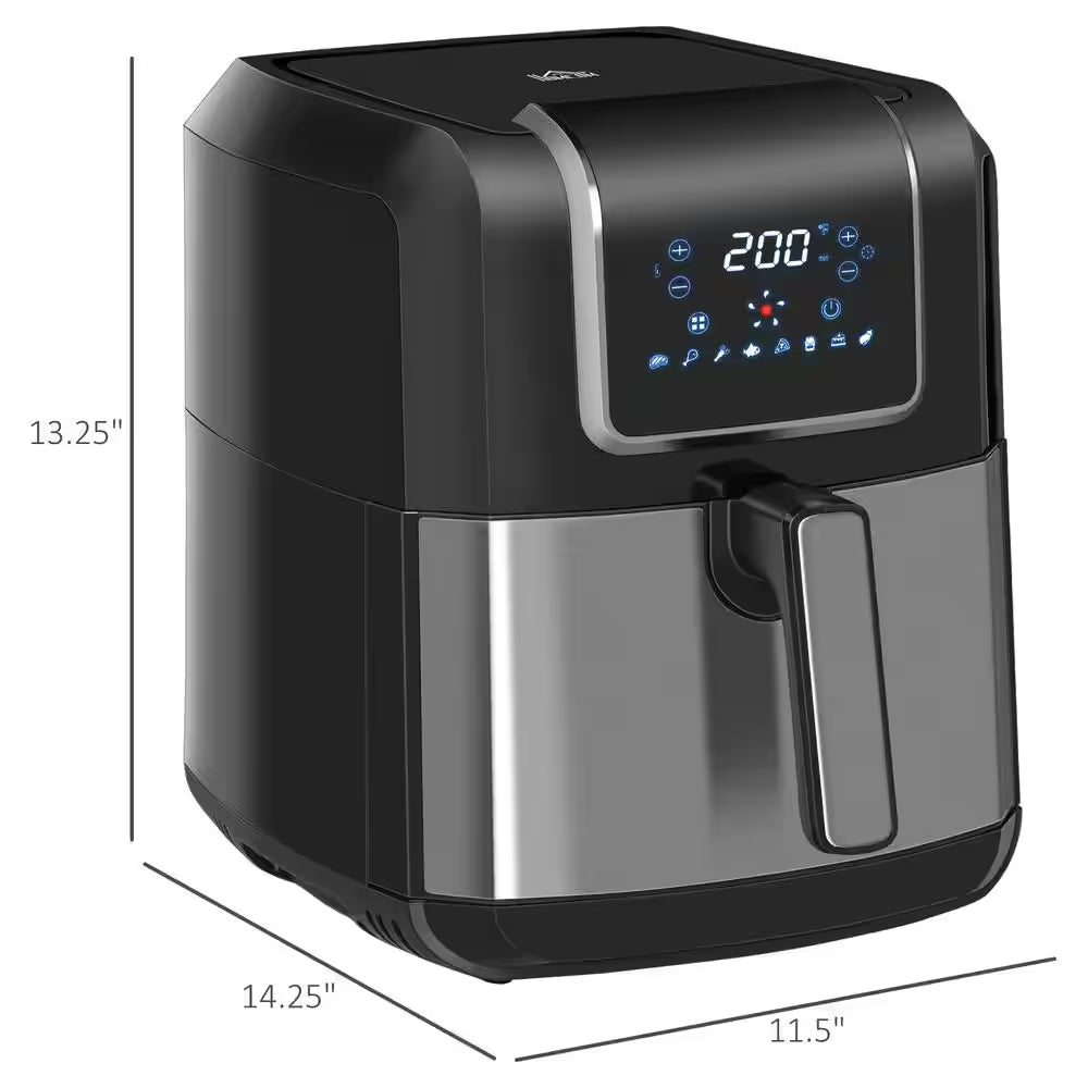 1700-Watt 6.9 Qt. Black Air Fryers Oven with Digital Display, 360° Air Circulation, Adjustable Temperature, Timer