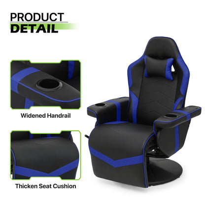 Massage Gaming Chair with Bluetooth Speakers, High Back Ergonomic Computer Recliner Gaming Chair with Adjustable Backrest Footrest Pillow, Blue