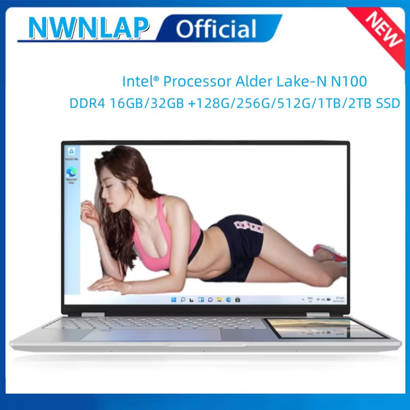 New Arrivals 12Th Generation  N100 Dual Screen Laptop Gaming Laptop 15.6Inch 2K Lcd+7Inch IPS Touch Screen PC Portable