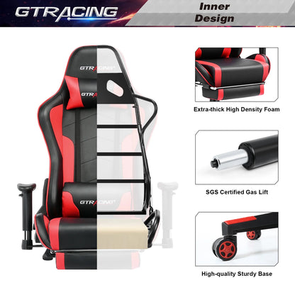 Gaming Chair with Bluetooth Speakers Music Office Chair with Footrest PU Leather Recliner, Red