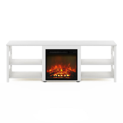 Classic 70 Inch TV Stand with Fireplace, White Emboss