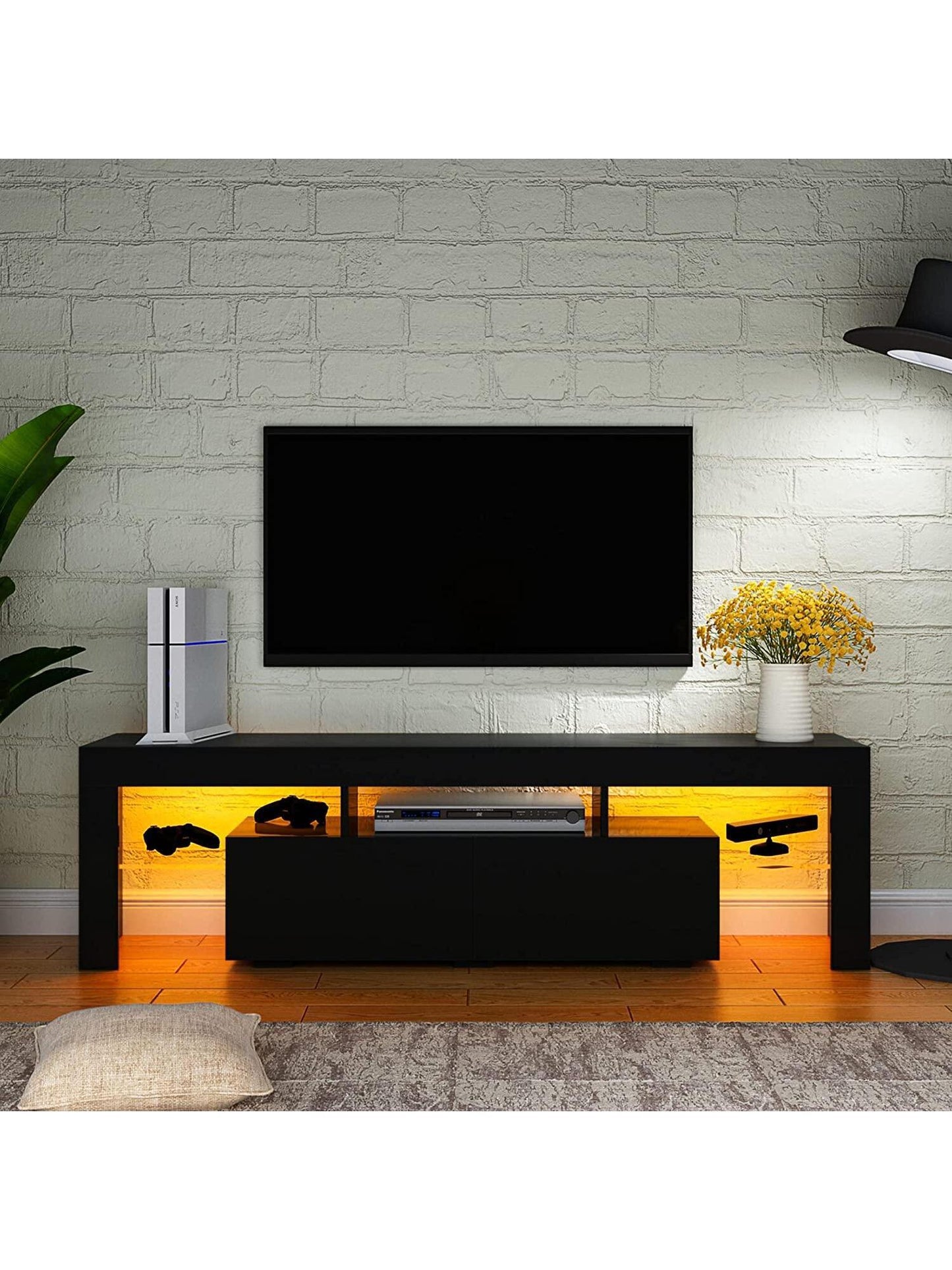 63 Inch TV Stand,Led TV Stand High Glossy Entertainment Center Modern Television Stands with Large Storage Wood TV Stand for 60/65/70 Inch TV Gaming Media TV Console for Living Room Bedroom