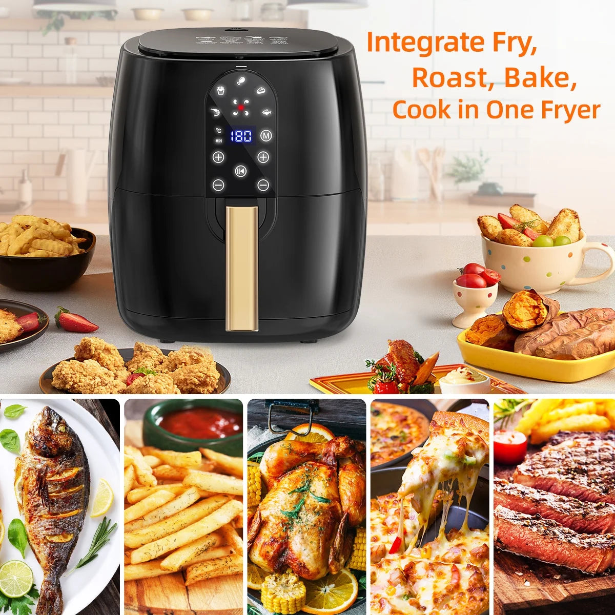 Air Fryer, 5.2QT Air Fryer Oven Oilless Cooker, 5-In-1 Hot Air Fryers with Digital LED Touch Screen, 5 Preset Cookings, Dishwasher-Safe Basket, Including Air Fryer Paper Liners 50PCS