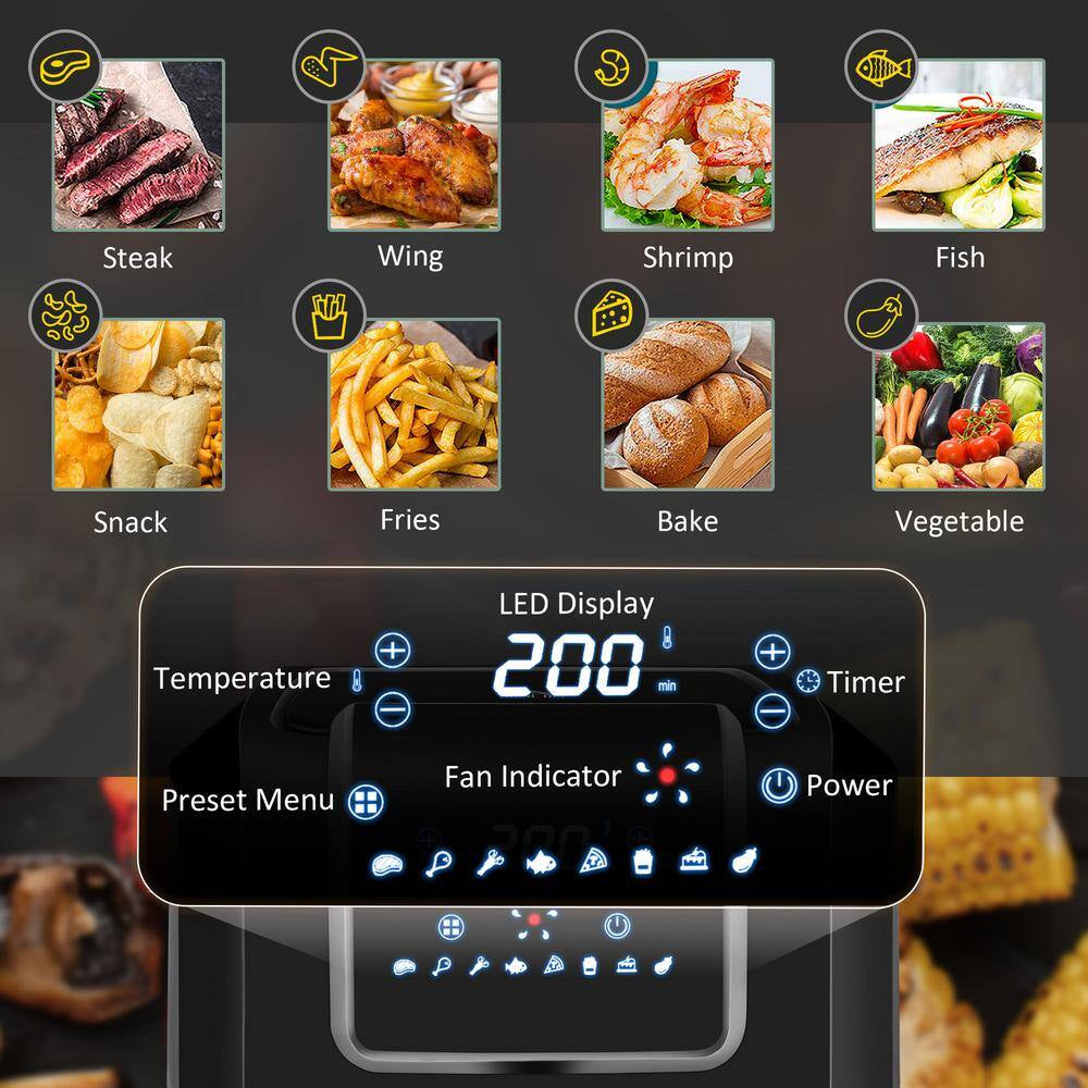 1700-Watt 6.9 Qt. Black Air Fryers Oven with Digital Display, 360° Air Circulation, Adjustable Temperature, Timer