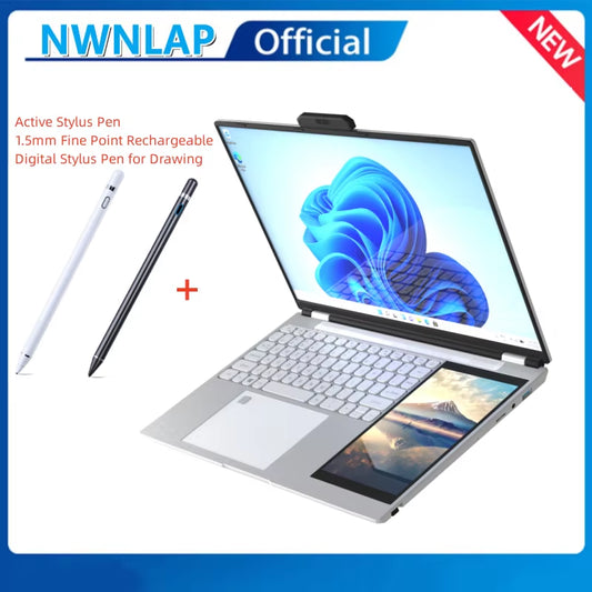 Dual Screen Laptop 15.6 Inch 2K IPS+ 7 Inch Touch Screen  N100 Processor Gaming Laptop DDR4 32GB 2TB SSD Notebook Computer