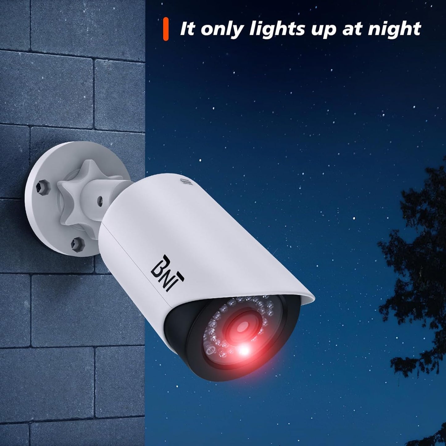 Dummy Fake Security Camera, with One Red LED Light at Night, for Home and Businesses Security Indoor/Outdoor (2 Pack, White)