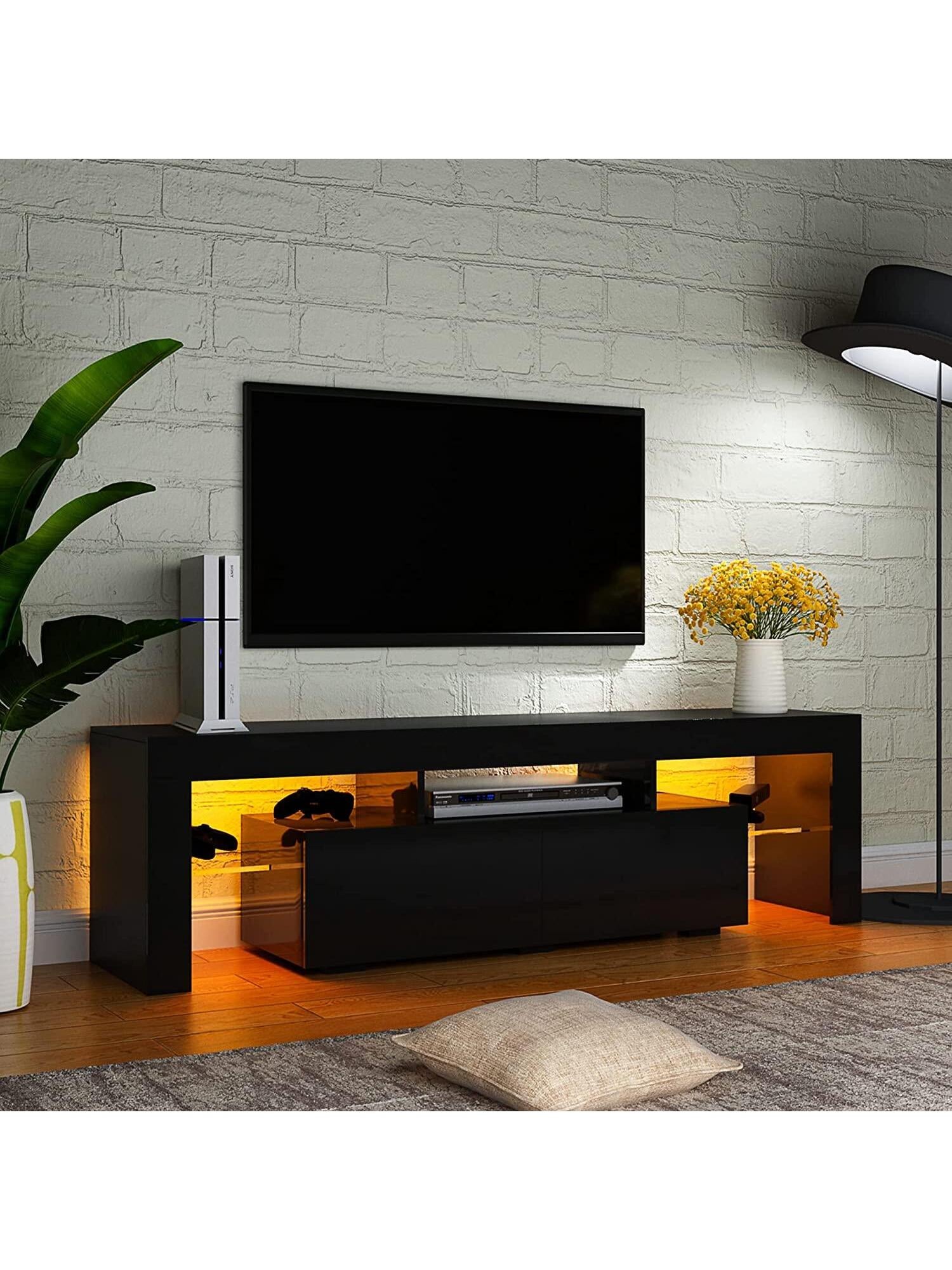 63 Inch TV Stand,Led TV Stand High Glossy Entertainment Center Modern Television Stands with Large Storage Wood TV Stand for 60/65/70 Inch TV Gaming Media TV Console for Living Room Bedroom