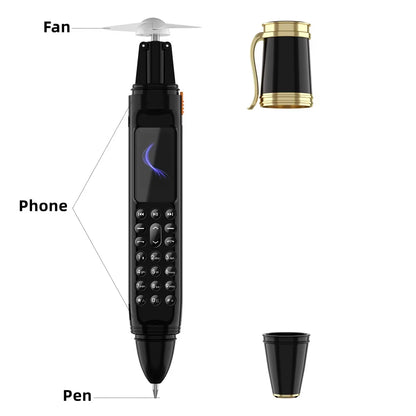 BM111 Pen Phone Portable Fan 3-In-1 Mobile Phone Dual SIM Bluetooth Dial Recorder Magic Voice Pen Style Telephone Original