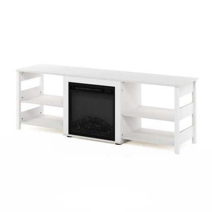 Classic 70 Inch TV Stand with Fireplace, White Emboss