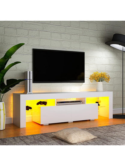 63 Inch TV Stand,Led TV Stand High Glossy Entertainment Center Modern Television Stands with Large Storage Wood TV Stand for 60/65/70 Inch TV Gaming Media TV Console for Living Room Bedroom