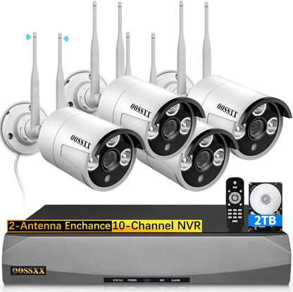 (Dual Antennas for Wi-Fi Enhanced) AI Human Detected 2K 3.0MP Wireless Security Camera System, Surveillance NVR Kits with 2TB Hard Drive, 4Pcs Outdoor Wifi Security Cameras, with Audio, Night Vision