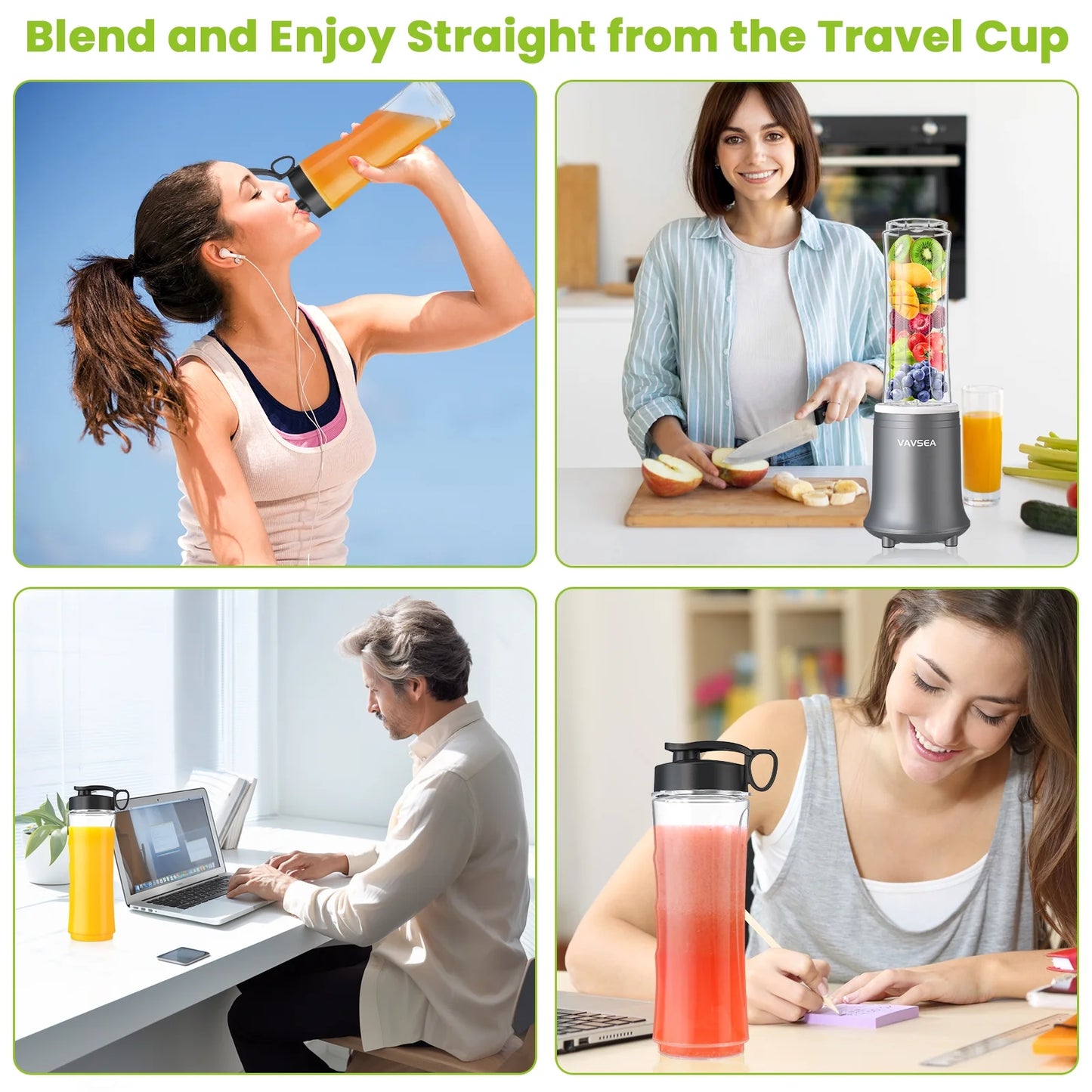 Personal Blender for Shakes and Smoothies, Portable Blender, Bpa-Free 20Oz Mini Blender with Travel Lids for Home Kitchen, Office and Sports, 500W