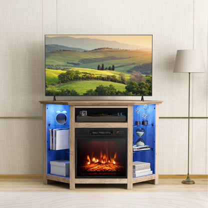 Fireplace Corner TV Stand with LED Lights and Smart APP Control for 50 Inches TV