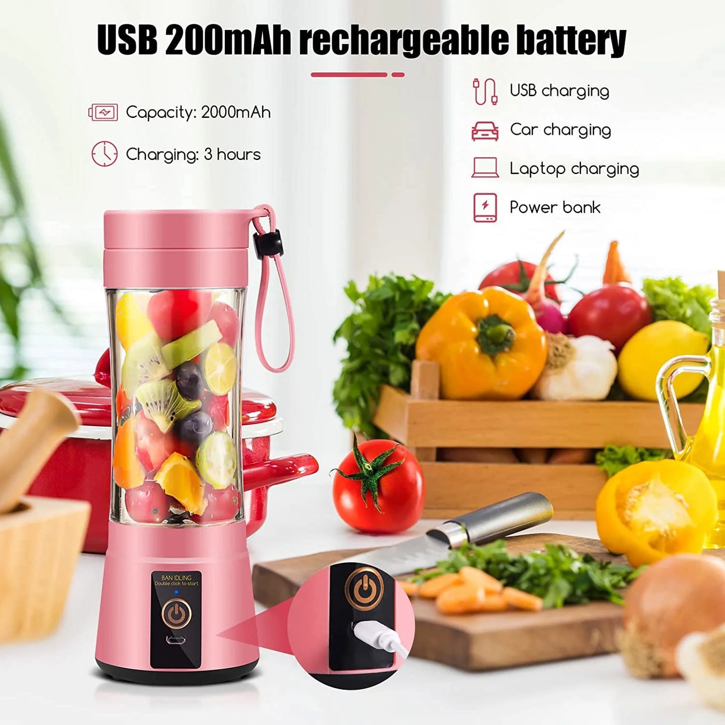 Portable Juicer for Fruit Smoothie Shake Juice, Personal Portable Blender Cup USB Rechargeable Travel