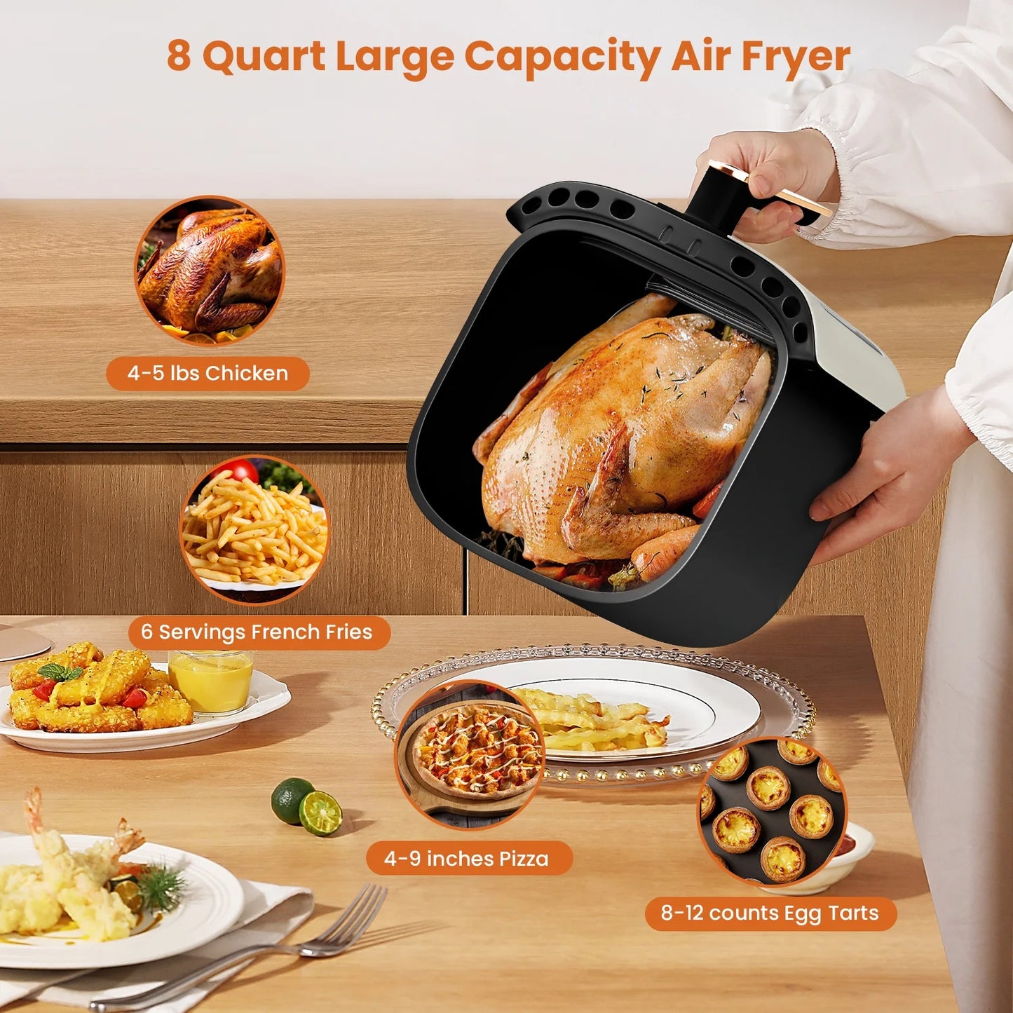 Air Fryer Large 7.5QT, 8-In-1 Digital Touchscreen, Visible Cooking Window, 1700W, Cream White