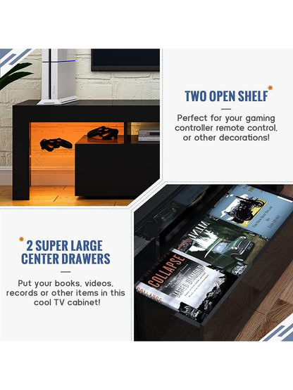 63 Inch TV Stand,Led TV Stand High Glossy Entertainment Center Modern Television Stands with Large Storage Wood TV Stand for 60/65/70 Inch TV Gaming Media TV Console for Living Room Bedroom