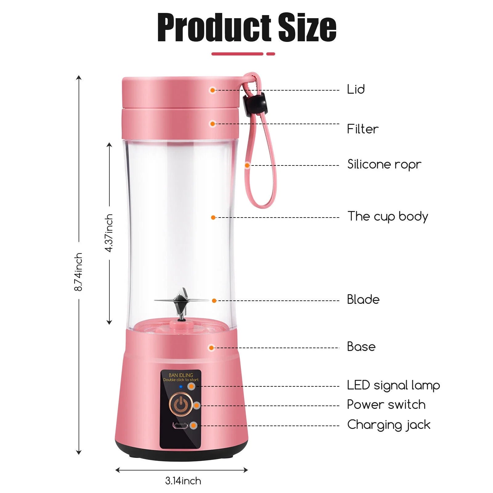 Portable Juicer for Fruit Smoothie Shake Juice, Personal Portable Blender Cup USB Rechargeable Travel