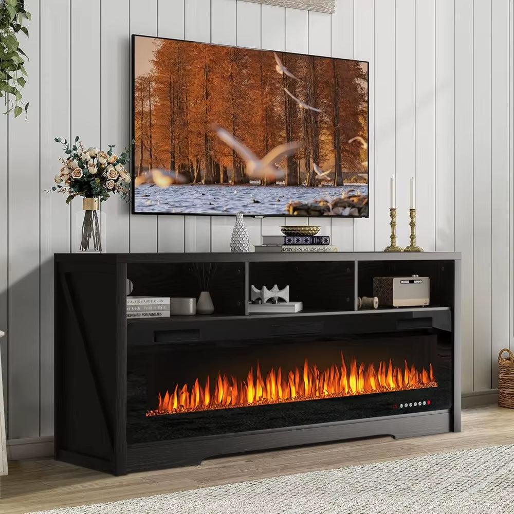 Fireplace TV Stand for up to 75" Tvs with 60" Electric Fireplace, Entertainment Center, 65 Inch TV Stand with Fireplace