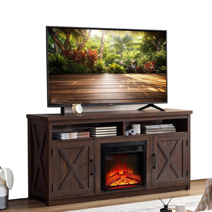 TV Stand with Fireplace, Farmhouse TV Stand for 65’’TV, 58’’L Fireplace Entertainment Center W/Storage Cabinets & Shelves, DVD Player TV Media Console, Fireplace Heater W/Remote Control