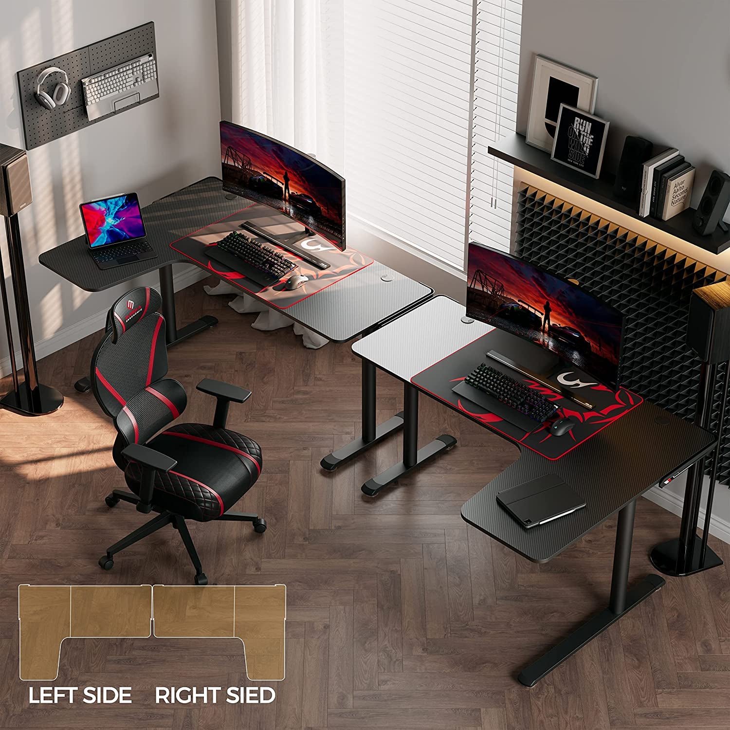 L-Shaped Gaming Desk - 60-Inch Corner PC Table for Home Office with Spacious Writing Surface, Mouse Pad, Cable Management, Space-Saving Design, Easy Assembly, Right-Sided Black Finish