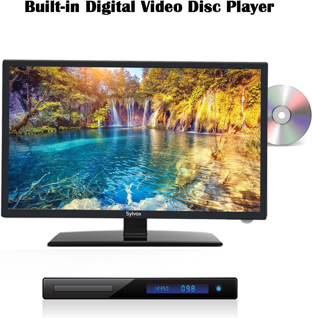 27 Inch TV 12/24 Volt TV Full HD RV TV,1080P, Built-In Digital Video Disc Player and FM Radio, for Home, RV Camper and Mobile Use, Black